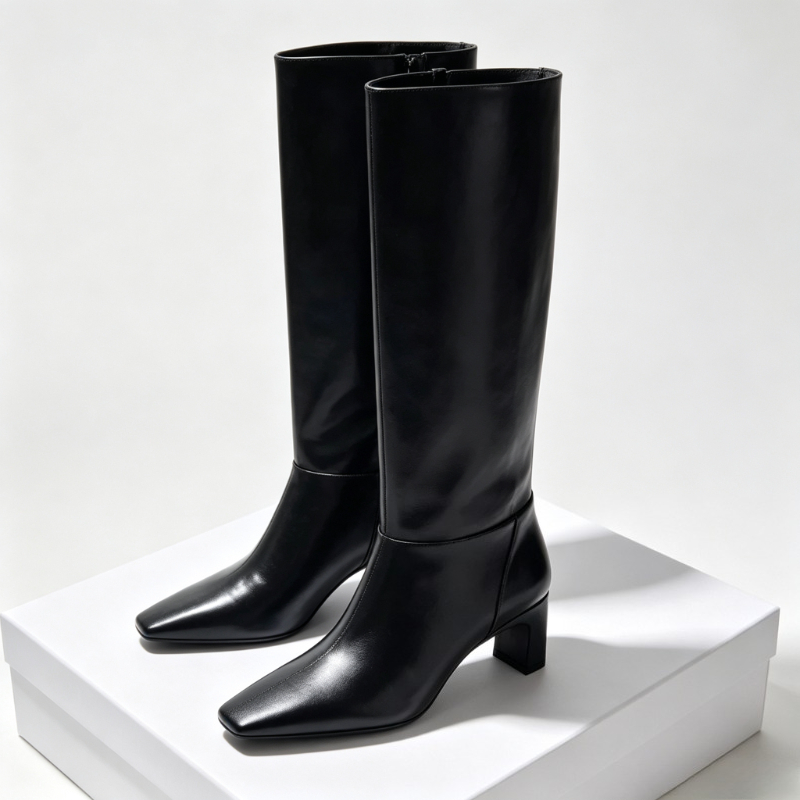 Street Fashion Female - Bottes longues en cuir à talons